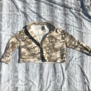 camouflage oversized cropped denim jacket